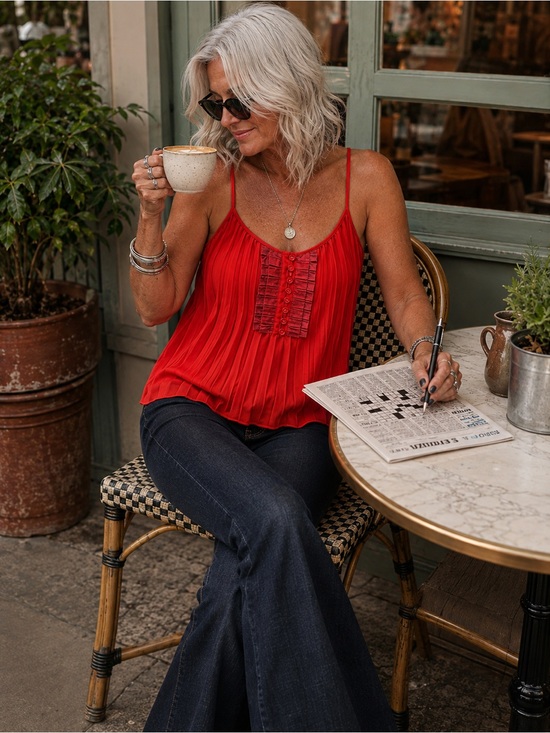 Free People Tops - ☀️ Free People Vintage Red Accordion Pleated Front Button Placket Camisole